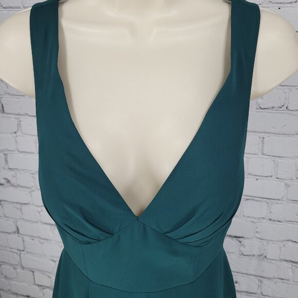 Azazie Dark Green Chiffon Tie Back Padded Bridesmaid Maxi Dress Gown Size C - Picture 9 of 16